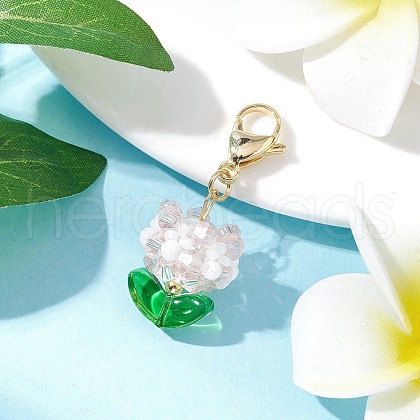 Flower Glass Pendant Decorations HJEW-MZ00218-06-1