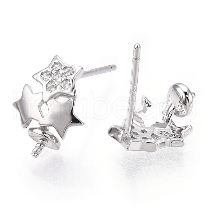 925 Sterling Silver Stud Earring Findings Micro Pave Cubic Zirconia STER-T007-22P-1