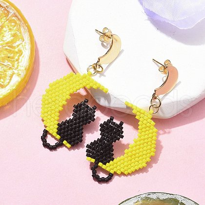 Glass Seed Beads Dangle Stud Earrings EJEW-MZ00411-1