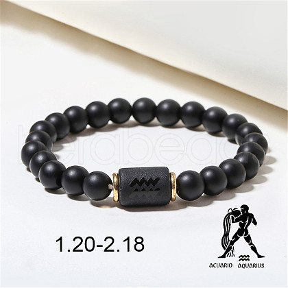 12 Constellations Theme Frosted Black Stone Round Beaded Stretch Bracelets for Women Men WG3EE4F-02-1