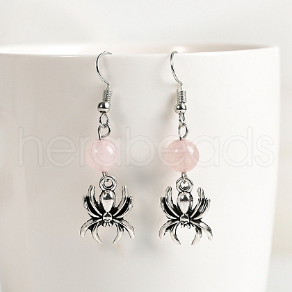 Natural Rose Quartz Dangle Earrings PW-WG32580-03-1