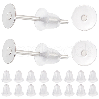 Beebeecraft 1600Pcs 2 Styles  304 Stainless Steel Flat Round Blank Peg Stud Earring Findings FIND-BBC0003-53B-1