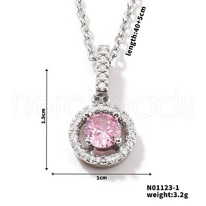 Brass Pave Cubic Zirconia Geometric Flat Round Pendant Necklaces TG3977-1-1