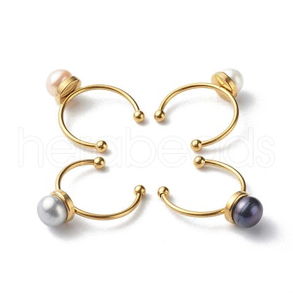 Shell Pearl Round Beads Cuff Rings RJEW-JR00375-1