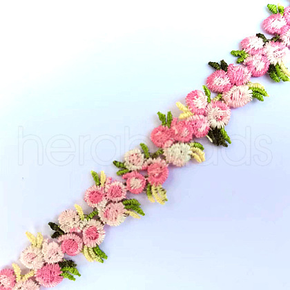 Flower Polyester Jacquard Ribbon X-FABR-PW0001-248A-1