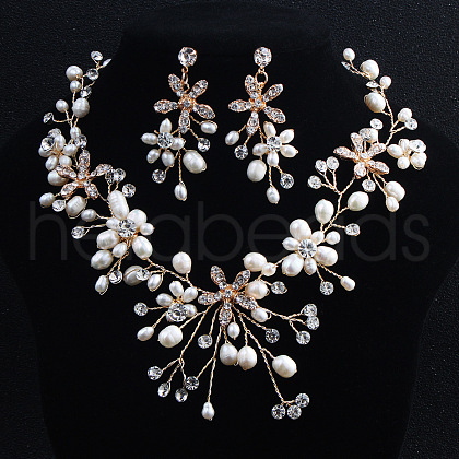 Alloy Fresh Water Pearl Rhinestone Jewelry Sets FS-WG8E598-01-1