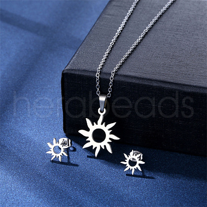 304 Stainless Steel Pendant Necklace & Stud Earring FS-WGC30A7-13-1