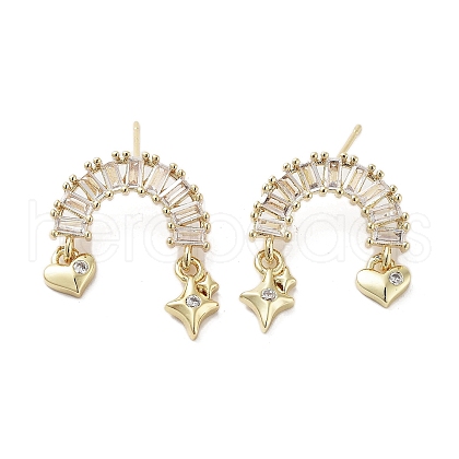 Rack Plating Brass Micro Pave Cubic Zirconia Stud Earring EJEW-C081-35G-1