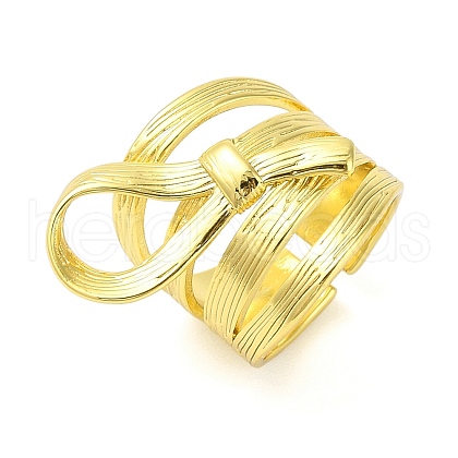 Bowknot Brass Multi-layer Open Cuff Rings for Women RJEW-P126-01G-1