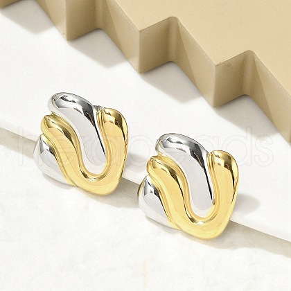 304 Stainless Steel Two Tone Stud Earrings EJEW-A124-01F-1
