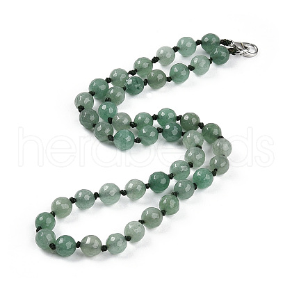 8mm Faceted Round Natural Green Aventurine Beaded Necklaces NJEW-F327-01A-02-1