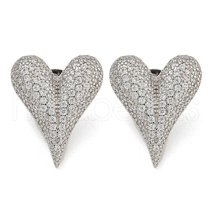 Rack Plating Heart Brass Micro Pave Cubic Zirconia Stud Earrings EJEW-I313-17P-1