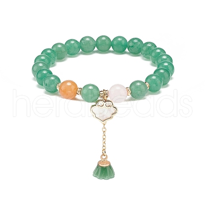 Natural Red & Green Aventurine & Rose Quartz Round Beaded Stretch Bracelets Set BJEW-JB09012-1