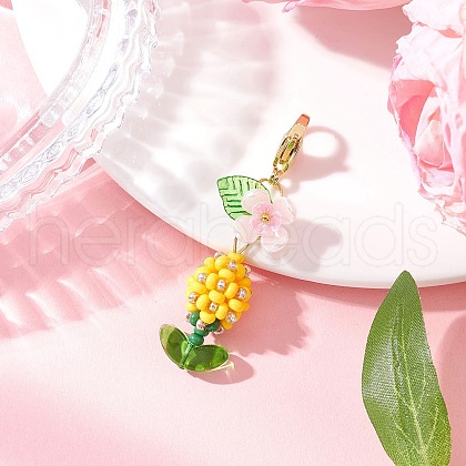 Flower Glass Pearl & Seed Beads Pendant Decorations HJEW-MZ00274-03-1