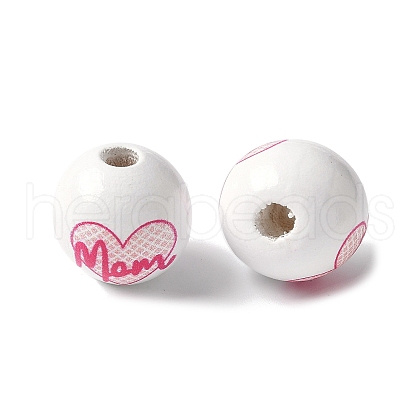 Mother's Day Theme Printed Wood European Beads WOOD-F016-05-1