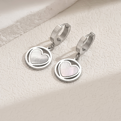 Stainless Steel Flat Round with Hollow Heart Hoop Earrings Daily Holiday Accessories OM1741-3-1