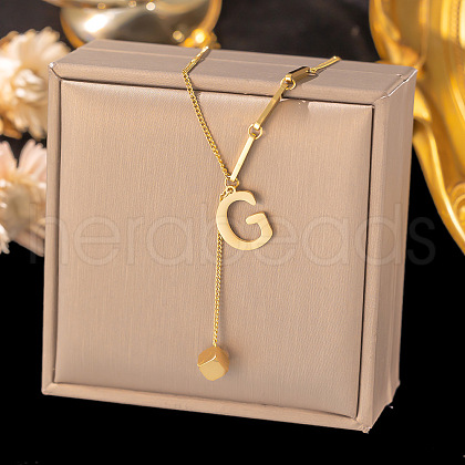 304 Stainless Steel Cube Initial Pendant Necklaces FS-WG9AF3A-24-1