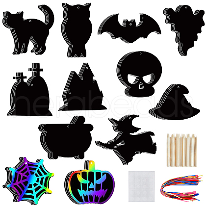 Halloween Rainbow Scratch Paper Art Pendant Decoration Kits DIY-WH20013-22-1