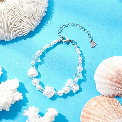 ABS Plastic Imitation Pearl Beaded Bracelets for Women BJEW-JB11872-01-1
