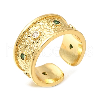 Rack Plating Brass Micro Pave Cubic Zirconia Open Cuff Rings for Women RJEW-M022-22G-1