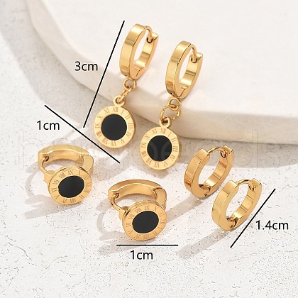Stylish Flat Round with Roman Numerals 304 Stainless Steel Acrylic Earrings Set for Women VF1613-2-1