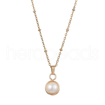 Round Natural Freshwater Pearl Copper Wire Wrapped Pendant Necklaces NJEW-JN04947-02-1