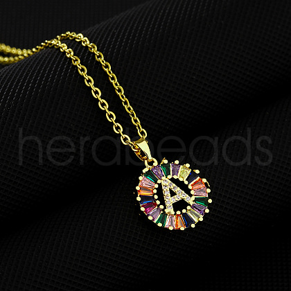 Brass Pave Colorful Cubic Zirconia Initial Ring Pendant Necklaces FS-WGF1437-01-1