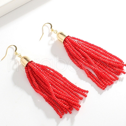 Boho Seed Bead Tassel Earrings EJEW-Z072-03A-1