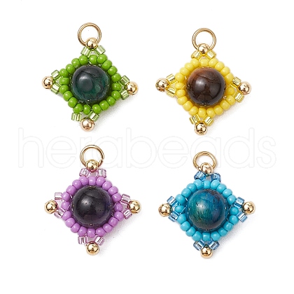 Natural Tiger Eye & Handmade Glass Seed Beaded Star Pendants PALLOY-MZ00493-1