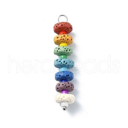 2Pcs Colorful Dyed Natural Lava Rock & Glass Seeded Pendants PALLOY-JF02528-02S-1