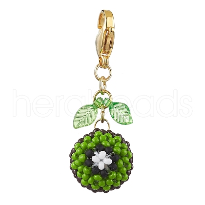 Kiwi Fruit Glass Seed Beads Pendant Decorations HJEW-MZ00135-1