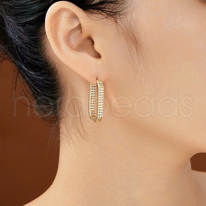 Brass Clear Cubic Zirconia Rectangle Hoop Earrings NP9089-2-1