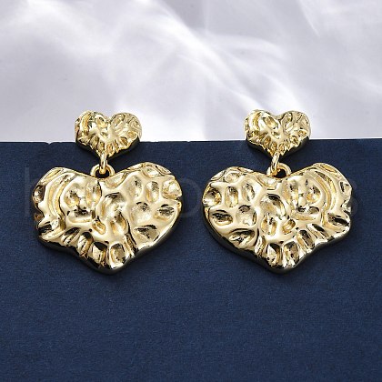 Hammered Heart Brass Dangle Stud Earrings EJEW-R025-23G-1