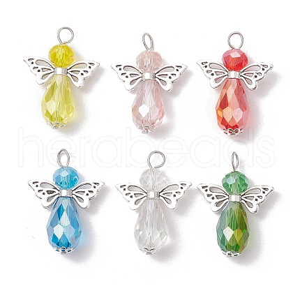 30Pcs 6 Colors Glass Pendants PALLOY-JF03356-01-S-1