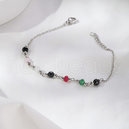Natural Chalcedony & Glass Round Beaded Bracelets KY9954-1-1