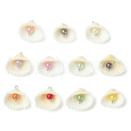 Natural Shell & Imitation Pearl Pendants PALLOY-JF03376-02-1