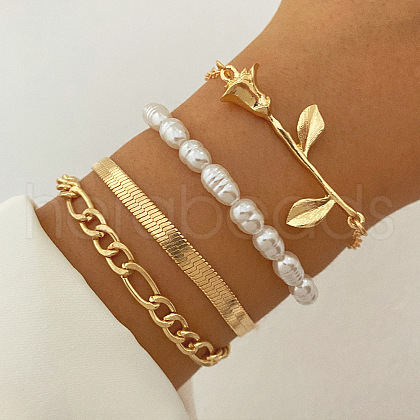 4Pcs 4 Styles Alloy Bracelet Set for Women WGAFCFA-03-1