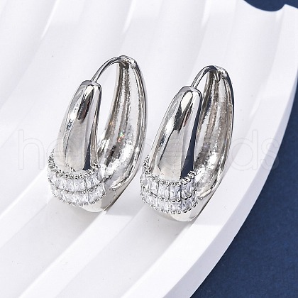 Oval Brass Micro Pave Clear Cubic Zirconia Hoop Earrings EJEW-G425-03P-1