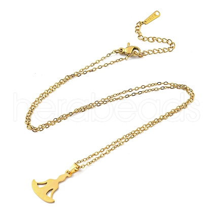 201 Stainless Steel Yoga Human Pendant Necklace with Cable Chains NJEW-Q317-16G-1