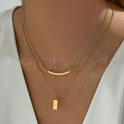 Stainless Steel French Smile Double-layer Engraved Pendant Necklace Vintage Chic Lady Gift ZB9064-1