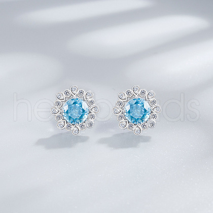 Flower 925 Sterling Silver Pave Cubic Zirconia Stud Earrings FS-WG92113-10-1