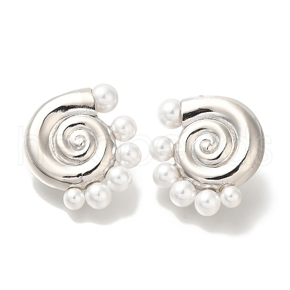 Rack Plating Shell Shape Brass Stud Earrings EJEW-H016-02P-1