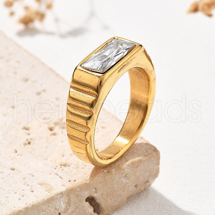 304 Stainless Steel Glass Rectangle Finger Rings RJEW-Q012-11G-1