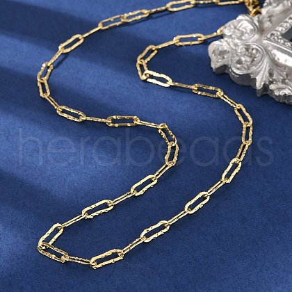Brass Textured Paperclip Chain Necklaces for Women Men NJEW-F337-02G-01-1