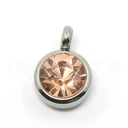 Trendy Original Color 304 Stainless Steel Grade A Rhinestone Flat Round Charm Pendants RB-M030-06A-1