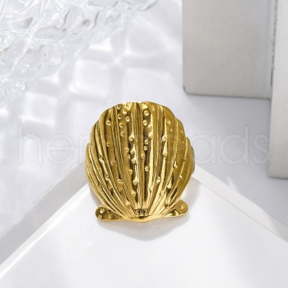 Shell Shape 304 Stainless Steel Open Cuff Rings for Women RJEW-M019-01G-1