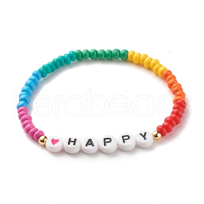 Word HAPPY Stretch Bracelets BJEW-JB07524-10-1