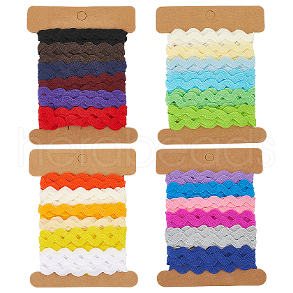 Gorgecraft 4 Crads 4 Styles Polyester Wavy Fringe Trim Ribbon DIY-GF0009-47-1
