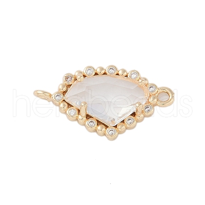 Golden Plated Brass Pave Clear Cubic Zirconia Connector Charms KK-L218-002G-01-1