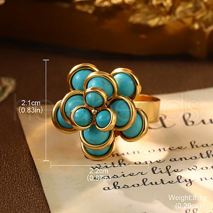 Synthetic Turquoise Flower Finger Rings FS-WGA3FFD-01-1
